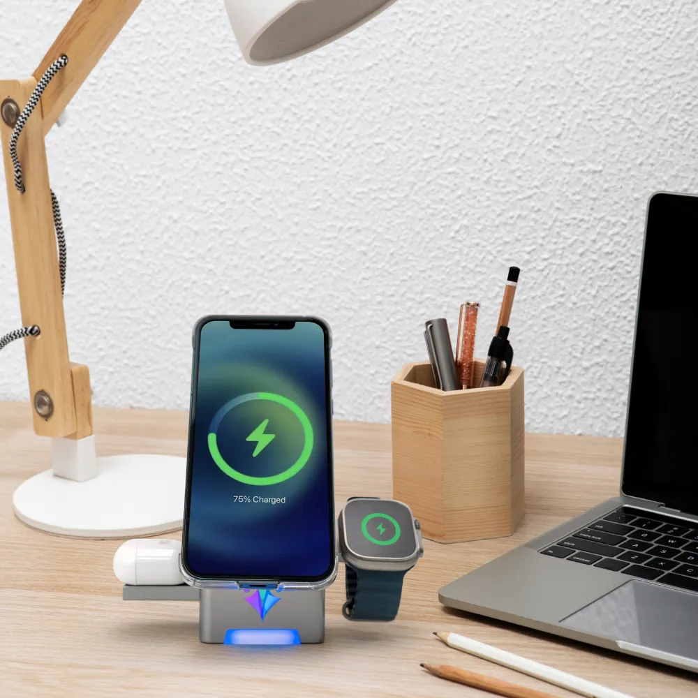 3-in-1, One Touch Rotate Wireless Charging Station 15W Fast Charging 9