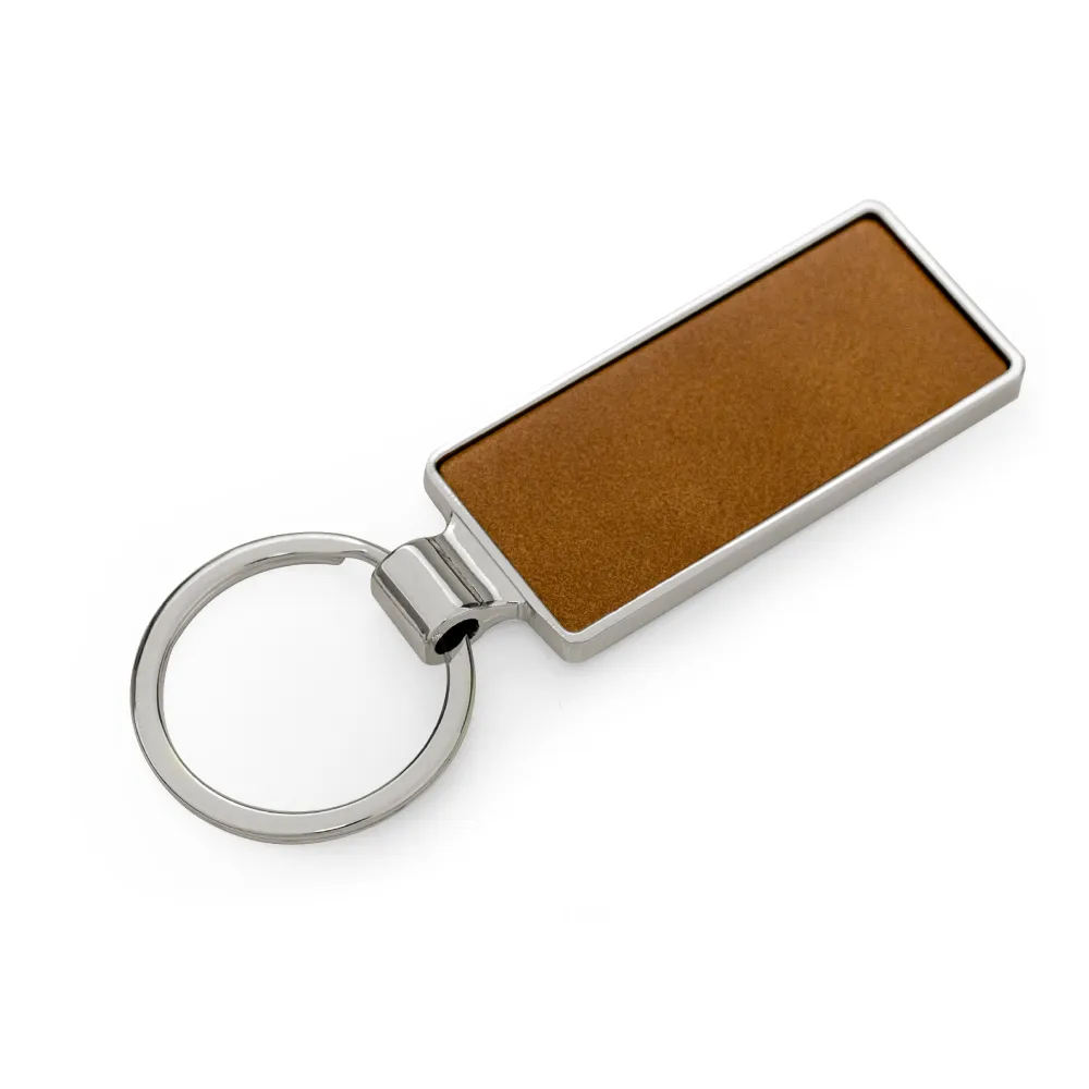Silver Shiny Metal Keychains with Laserable PU Leather Plate 8