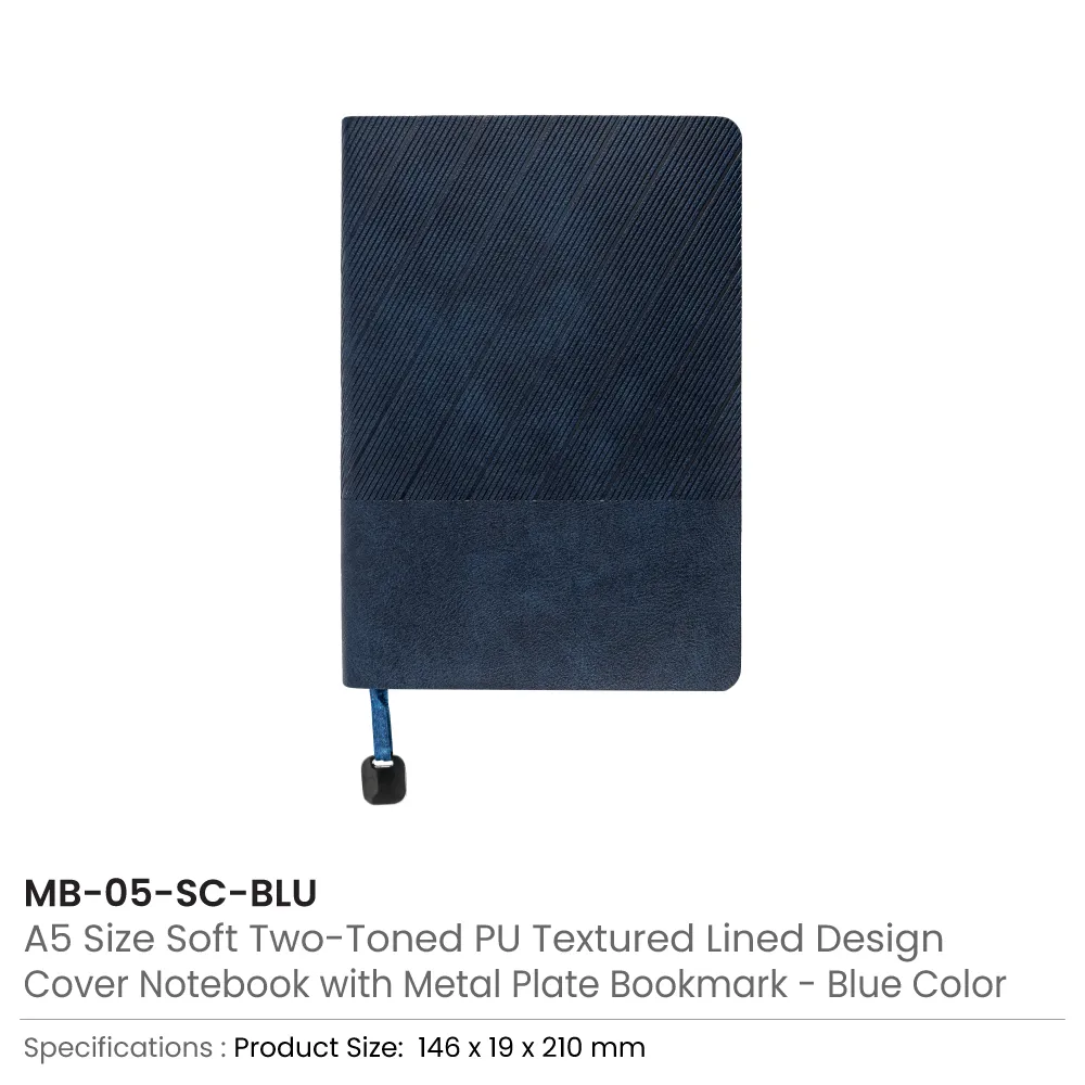 Soft PU Cover Notebooks in A5 Size with Metal Plate Bookmark 4