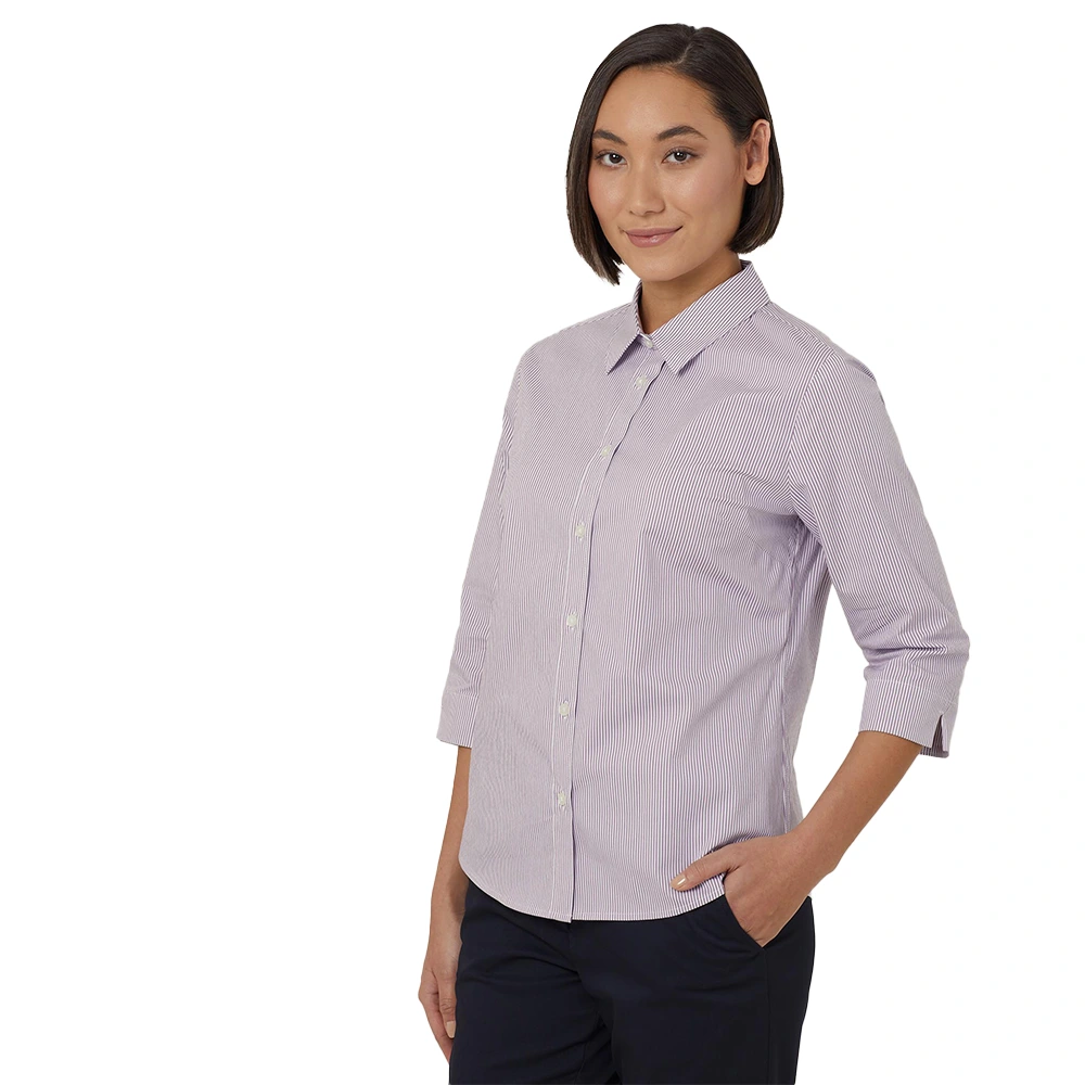 Women's Block Stripe Stretch 3/4 Sleeve Shirt - Violet/White 3