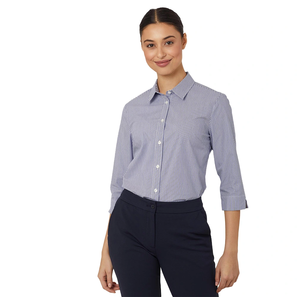 Women's Block Stripe Stretch 3/4 Sleeve Shirt - Navy/White