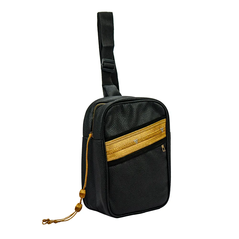 Crossbody Bag in PU Leather with Arabic Traditional Gold Bisht Design thumbnail 1