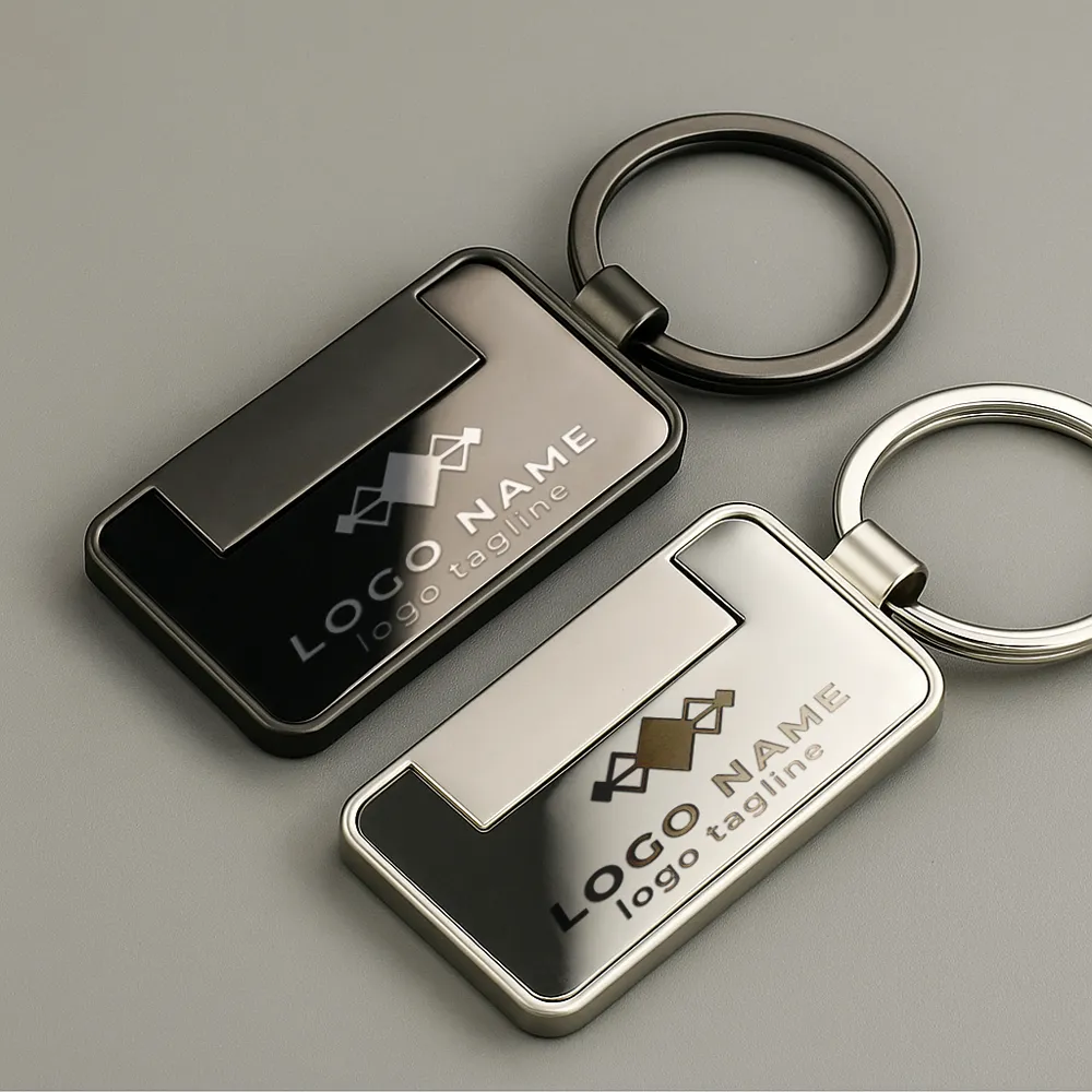 Metal Keychain Rectangle Gun Metal Matte Finish Plate 9