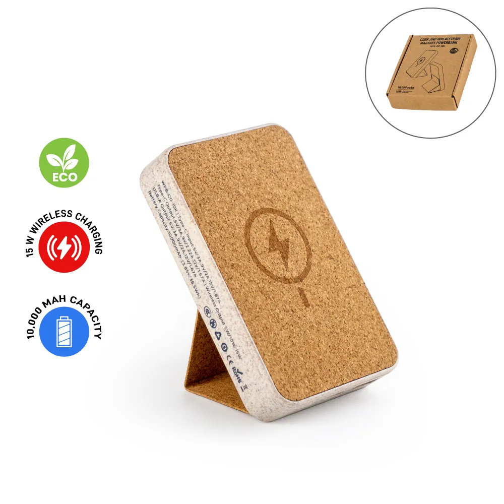 Cork MagSafe Wireless Powerbank with Foldable Stand, 15W, 10000 mAh 9