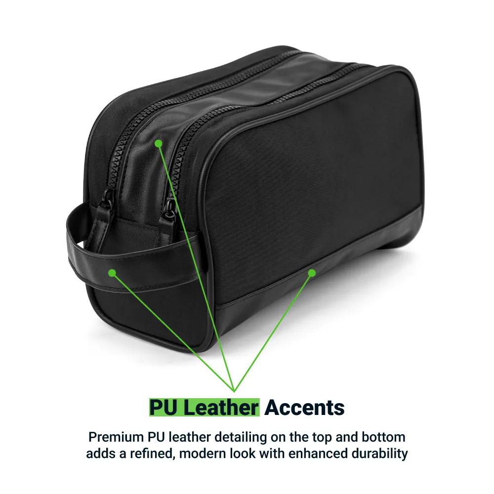 Twill Fabric Utility Pouch with PU Handle, 2 Main Zipper Compartments 2