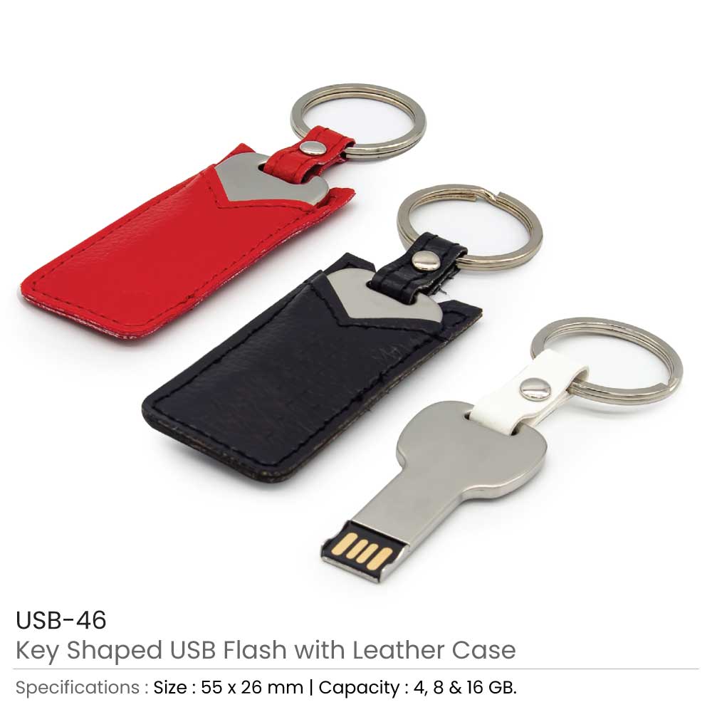 USB Flash Drives Keychain with Black Leather Cover 3