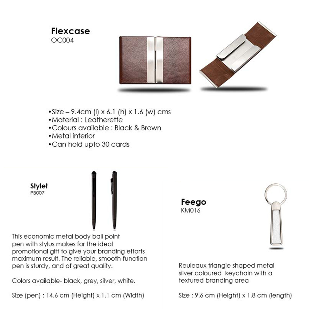 Flexet Cardcase set With leatherette Card case,  Ball Point Pen & Silver Keychain 3