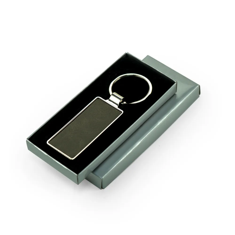 Silver Shiny Metal Keychains with Laserable PU Leather Plate 6