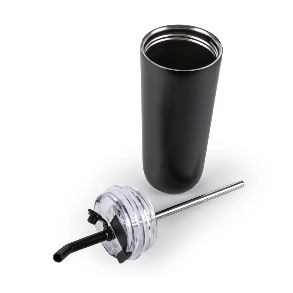 Double Wall SS Tumblers with Transparent Lid & Metal Straw – 500ml 6
