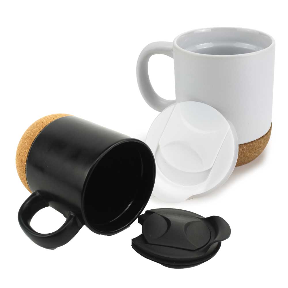 Ceramic Mugs with Lid and Cork Base 385 ml 5