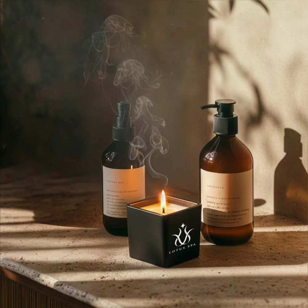 Scented Candle in Square Glass Bottle, Bamboo Lid, Oakmoss & Amber Scent 6