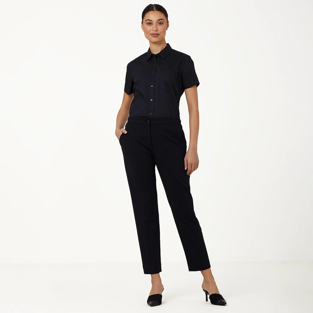 Women's Short Sleeve Slim Shirt - Black 5