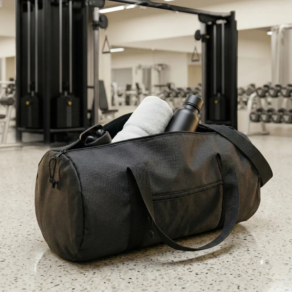 Duffle Gym Bags with Zipper Closure in Black Polyester Material 6