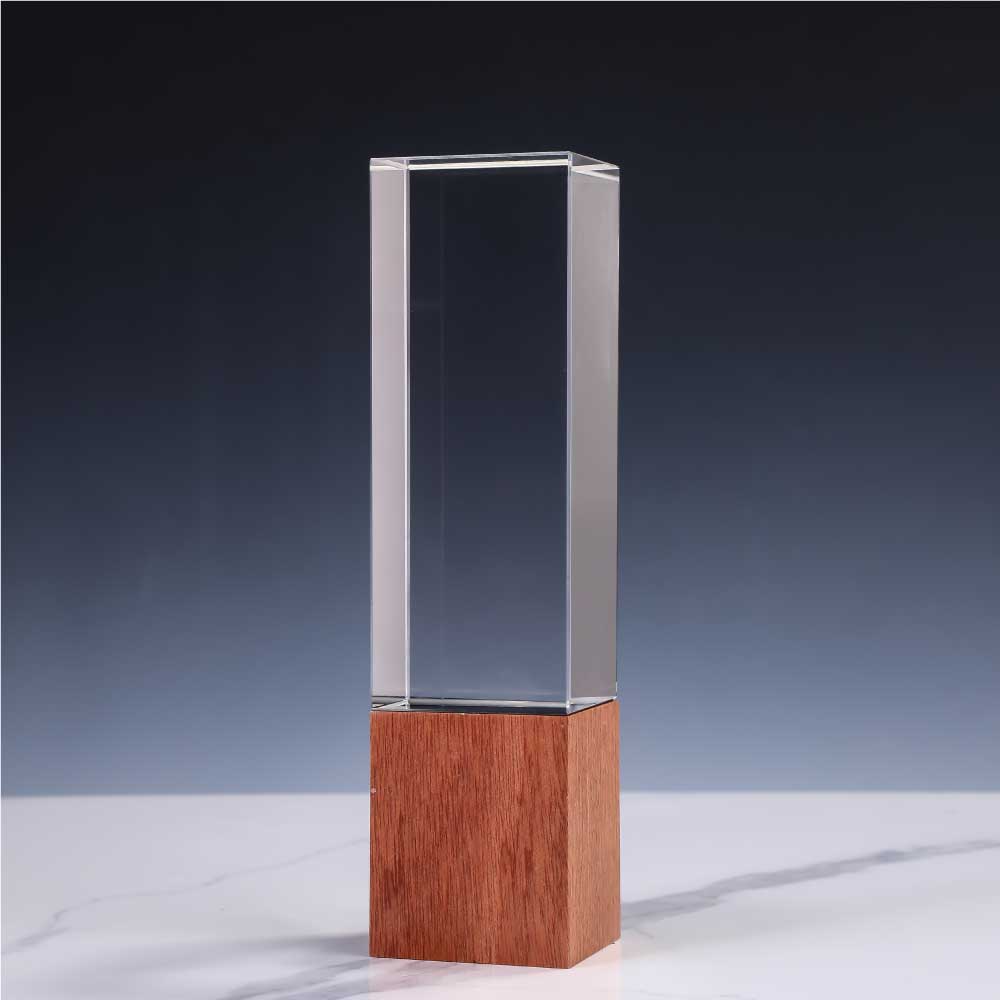 Cuboid Shaped Crystal Awards with Wooden Base  3