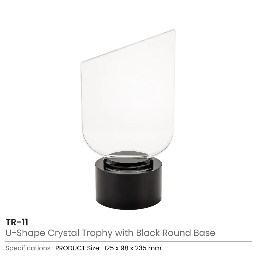 Crystal Trophy Round Black Base in Premium Fiber Box, Gold Lock Closure 4