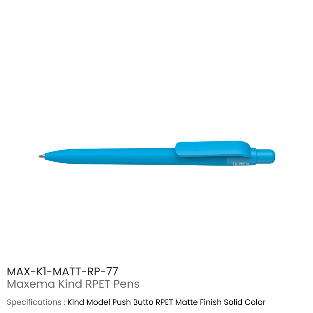 Maxema Kind rPET Pens, Matte Solid Color, Push Button Clip, Blue Ink 10