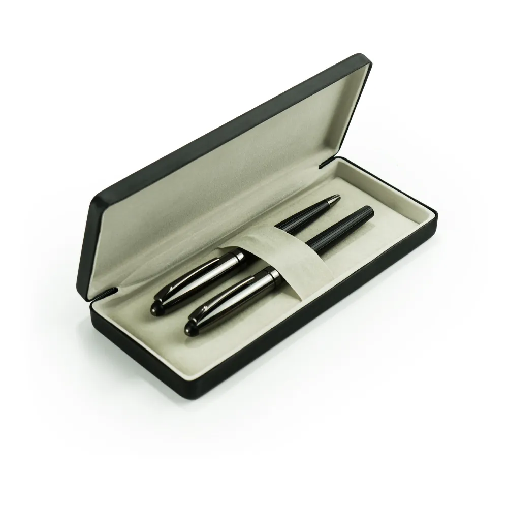 Black Metal Pen Set with Matte & Glossy Finish in PU Leather Box 1