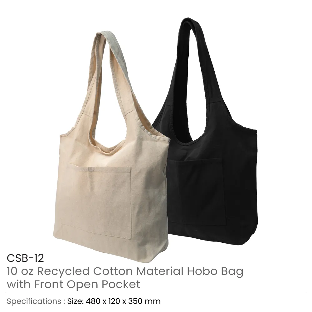 Cotton Hobo Bags with Front Pocket, 340 GSM (10 oz) 3