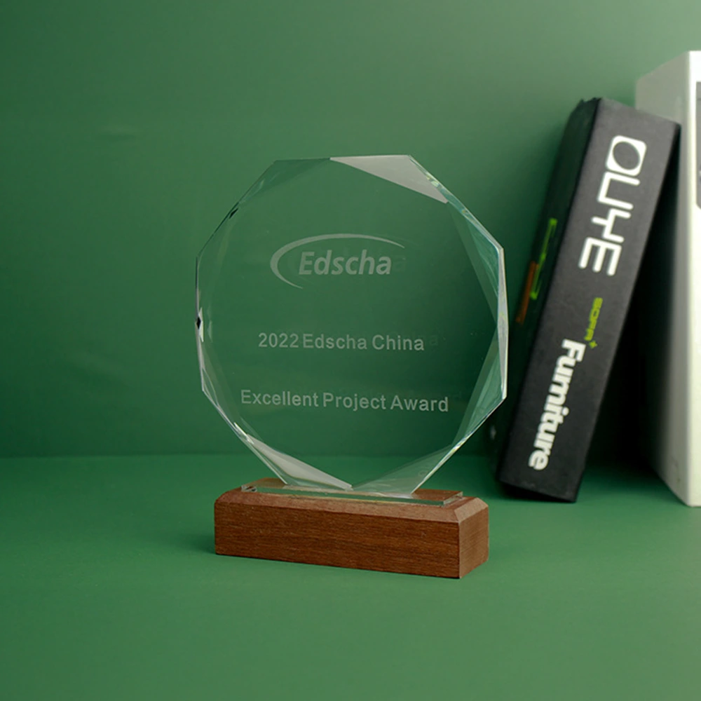 Wood Base Hexagonal Crystal Award 4