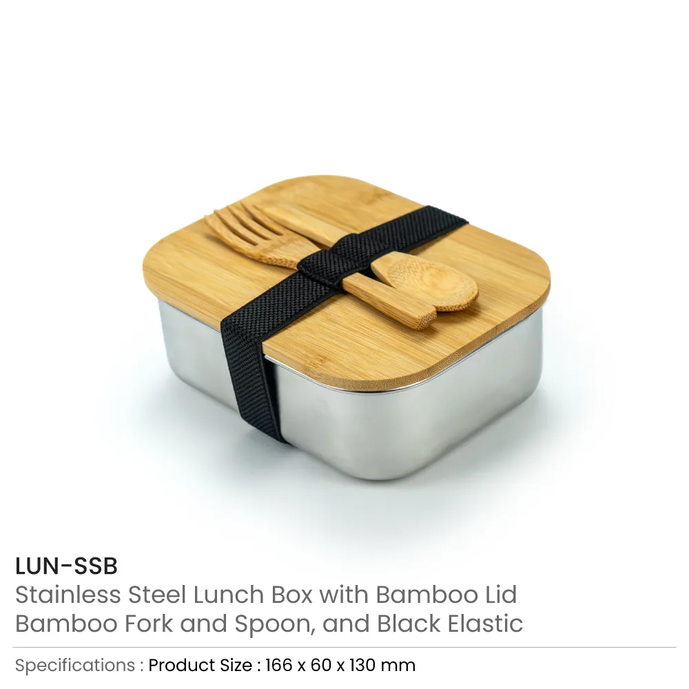 Stainless Steel Lunch Box with Bamboo Lid & Strap 7