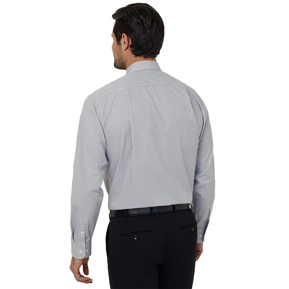 Men's Stripe Stretch Long Sleeve Shirt - Grey/White 4
