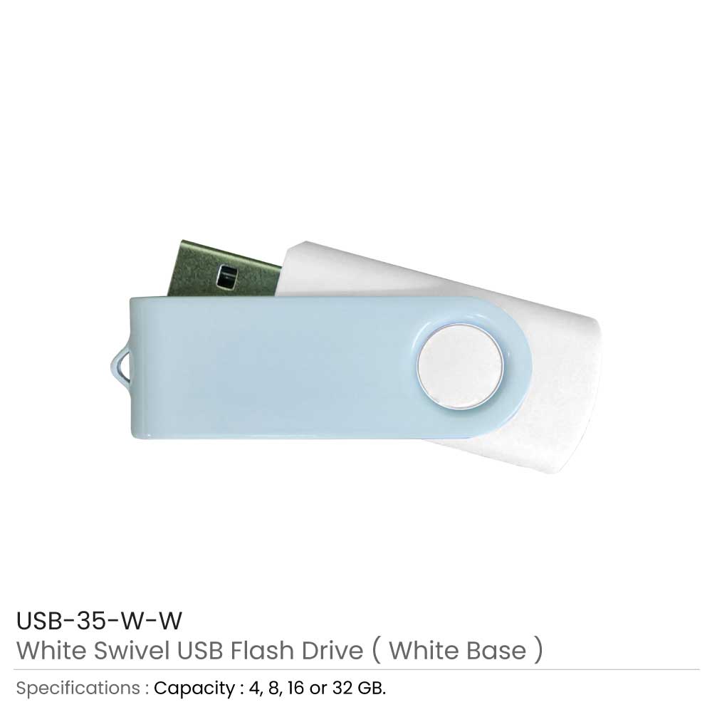 USB Flash Drives in White Swivels 15