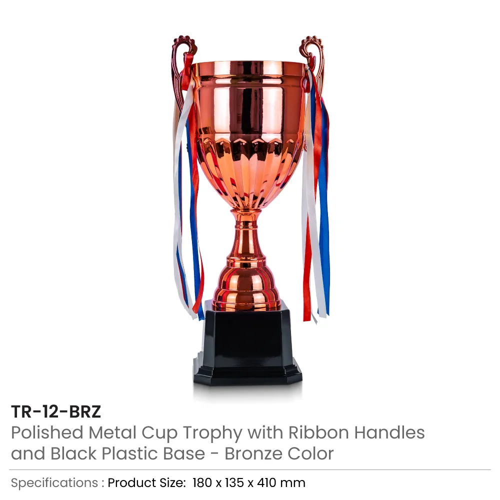 Metal Open Cup Trophies & Removable Ribbon Attached to Both Handles 2