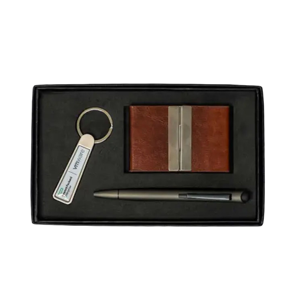 Flexet Cardcase set With leatherette Card case,  Ball Point Pen & Silver Keychain 2