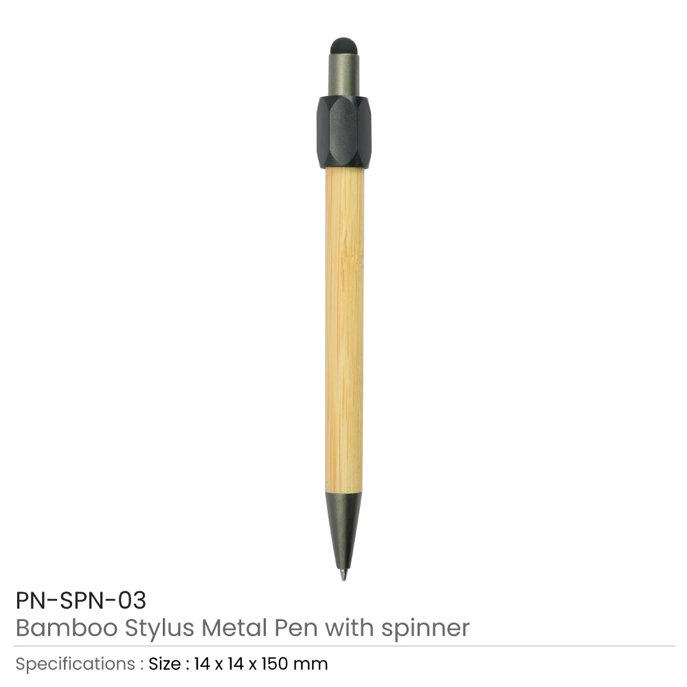 Bamboo and Metal Stylus Pens with Top Spinner (Blue Ink) 4