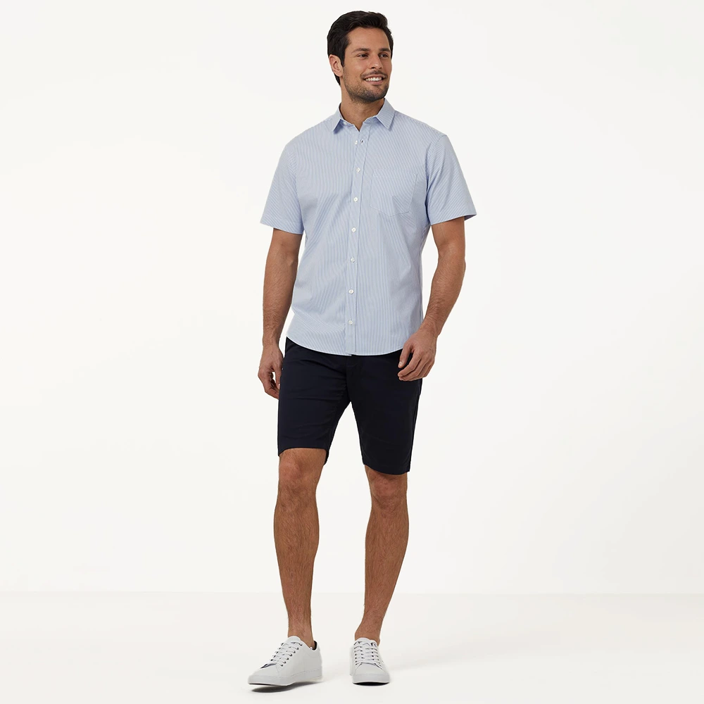 Men's Block Stripe Stretch Short Sleeve Shirt - Light Blue/White 5