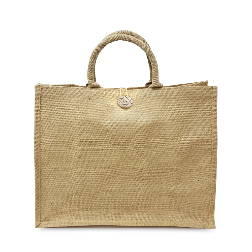 Reusable Jute Shopping Bags with Button Closure for Secure Carrying thumbnail 1
