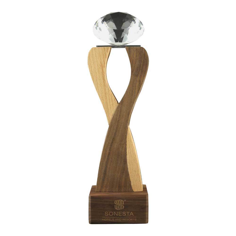 Wooden Trophy with Diamond shape Crystal on Top 3