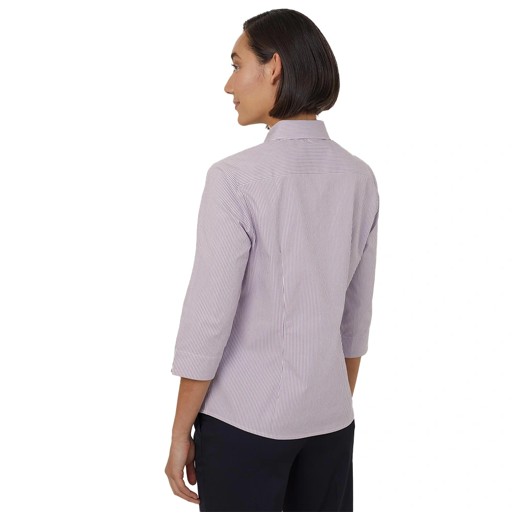Women's Block Stripe Stretch 3/4 Sleeve Shirt - Violet/White 4
