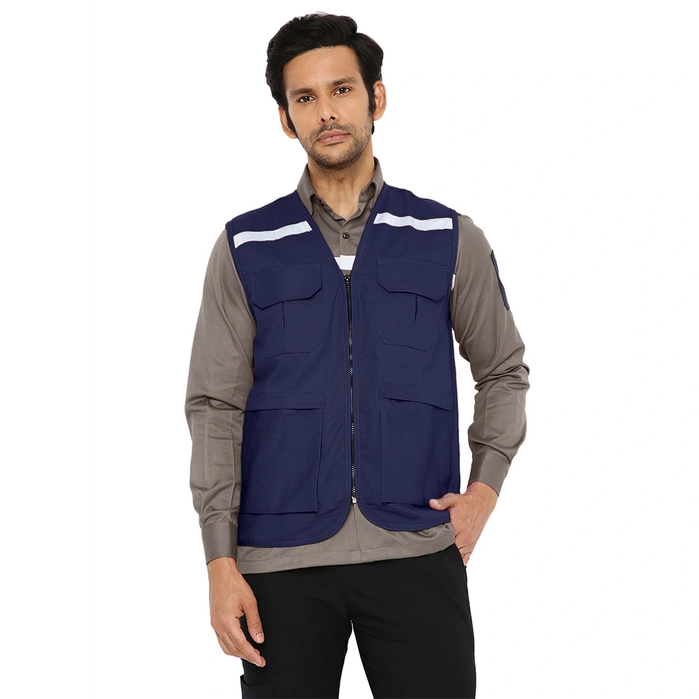 Safety Jacket with Reflective Tape - Navy Blue