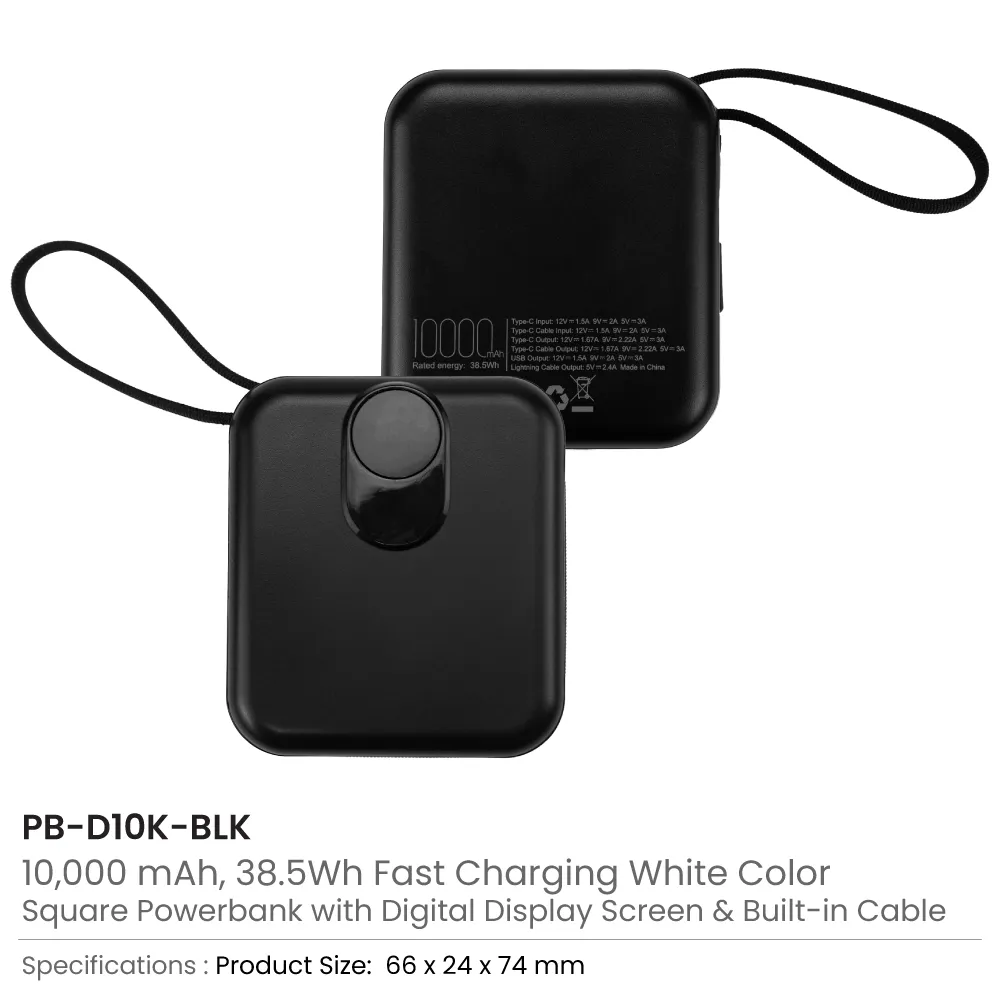 Fast Charging Digital Powerbank 38.5Wh, Built-in Type-C, 10K mAh 4