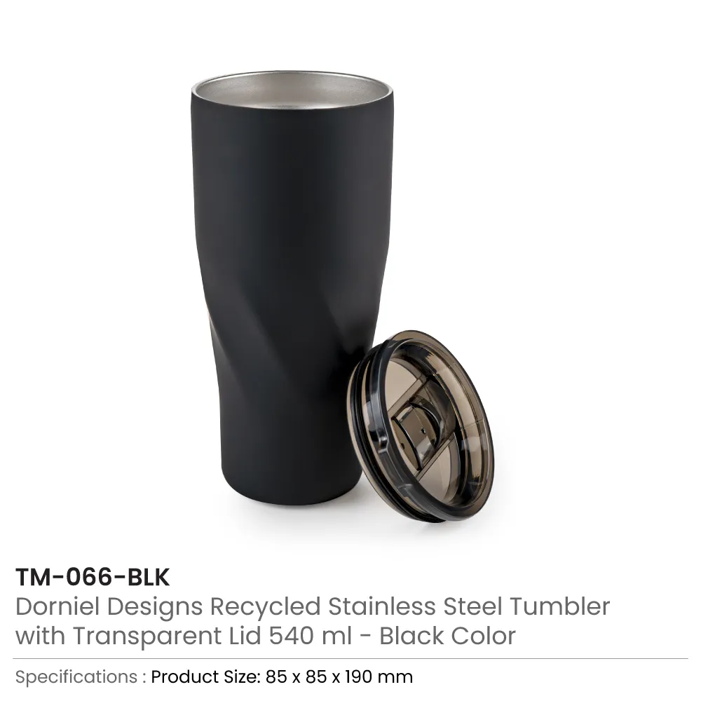 Dorniel Designs Tumblers, Transparent Lid, Recycled Stainless Steel, 540ml 5
