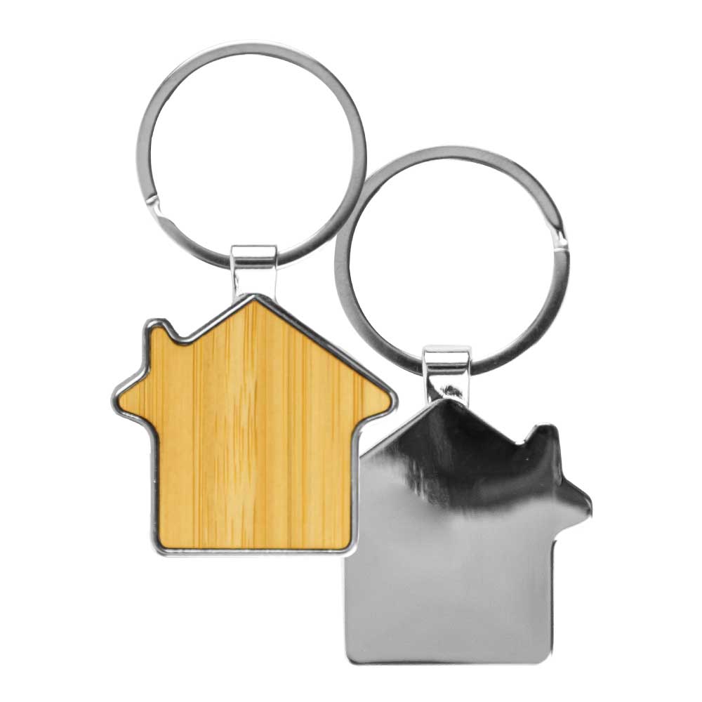 Bamboo and Metal Keychain House Shaped 32mm 3