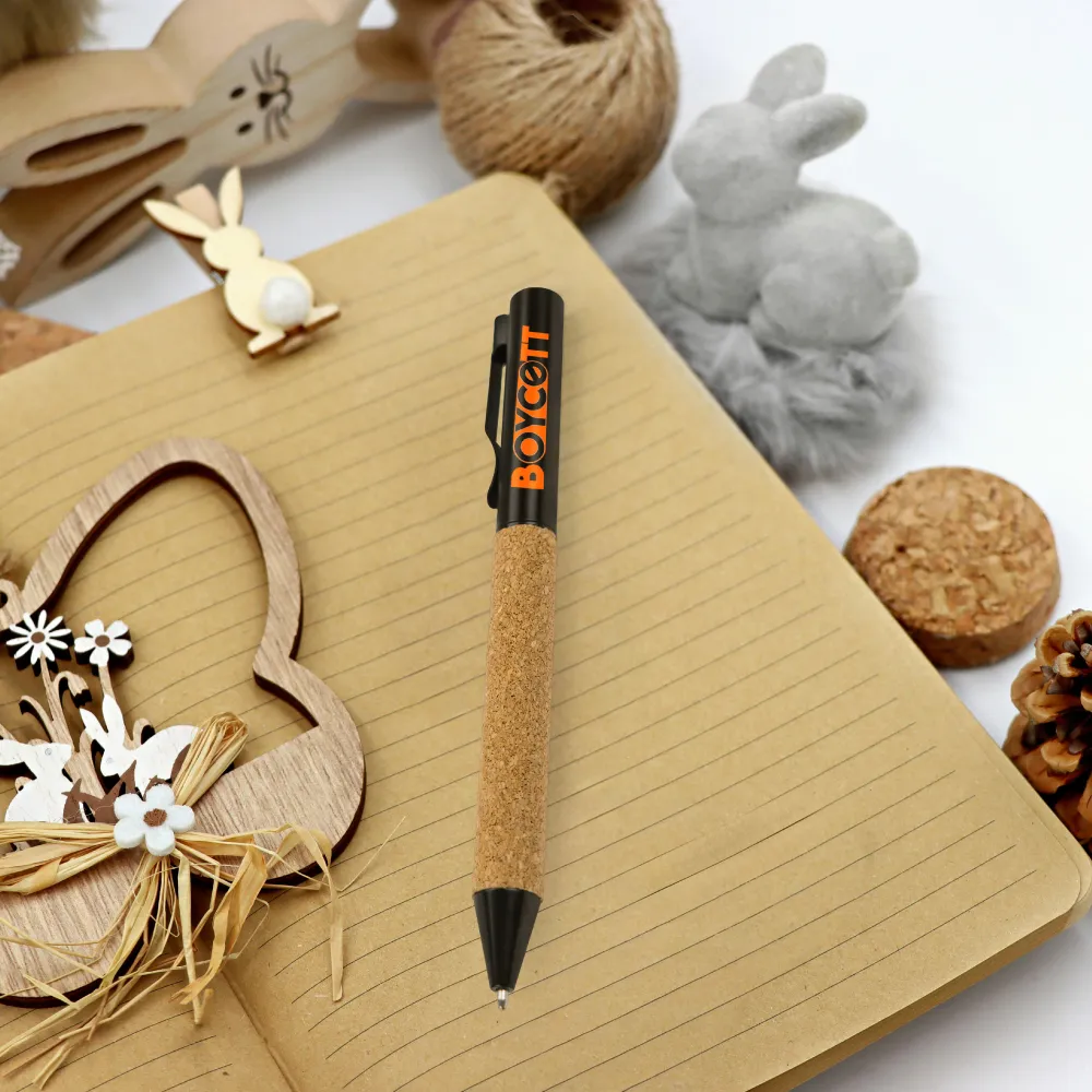 Eco-friendly Metal Pens Black with Cork Barrel and Black Ink 7