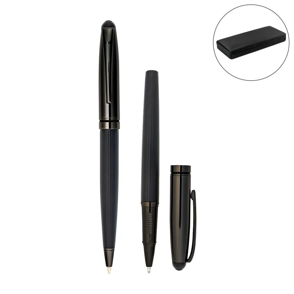 Black Metal Pen Set with Matte & Glossy Finish in PU Leather Box 6