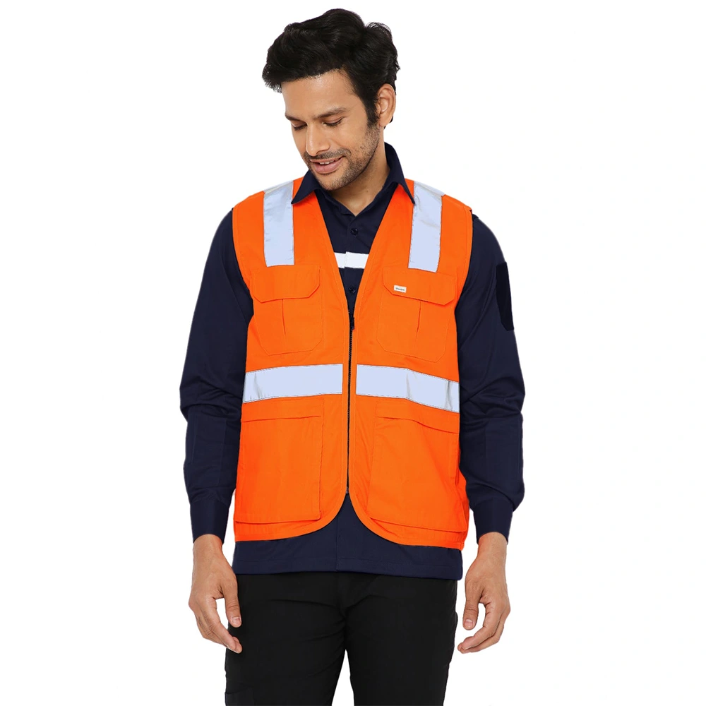Safety Jacket with Reflective Tape - Fluorescent Orange