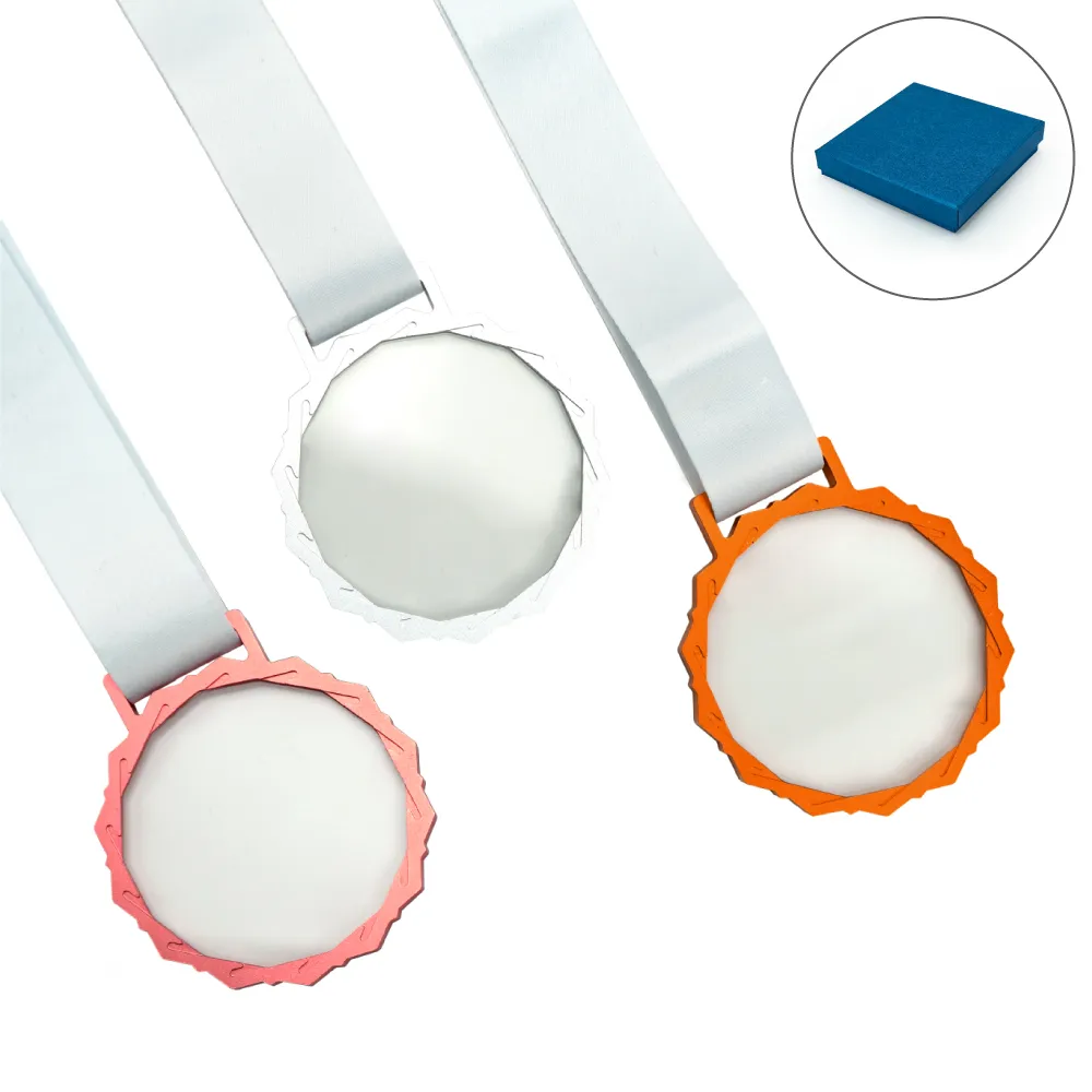 Glass Medals with Metal Frame, 3cm White Ribbon with Box 13
