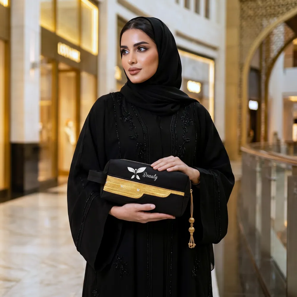 Black Multi-Purpose Utility & Cosmetic Pouch with Bisht Embroidery 5
