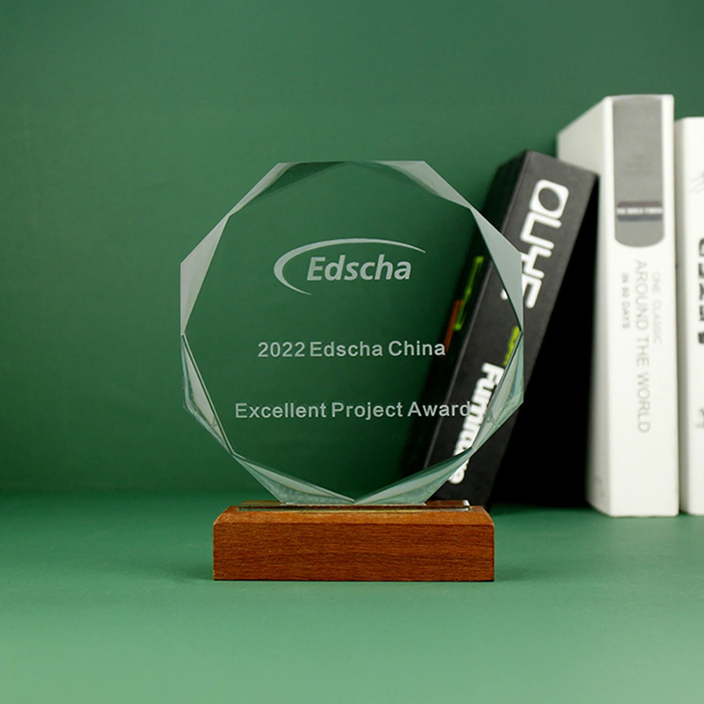 Wood Base Hexagonal Crystal Award – Wooden Box 2