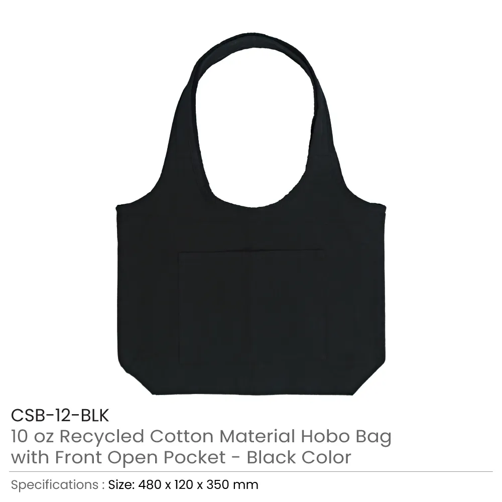 Cotton Hobo Bags with Front Pocket, 340 GSM (10 oz) 5
