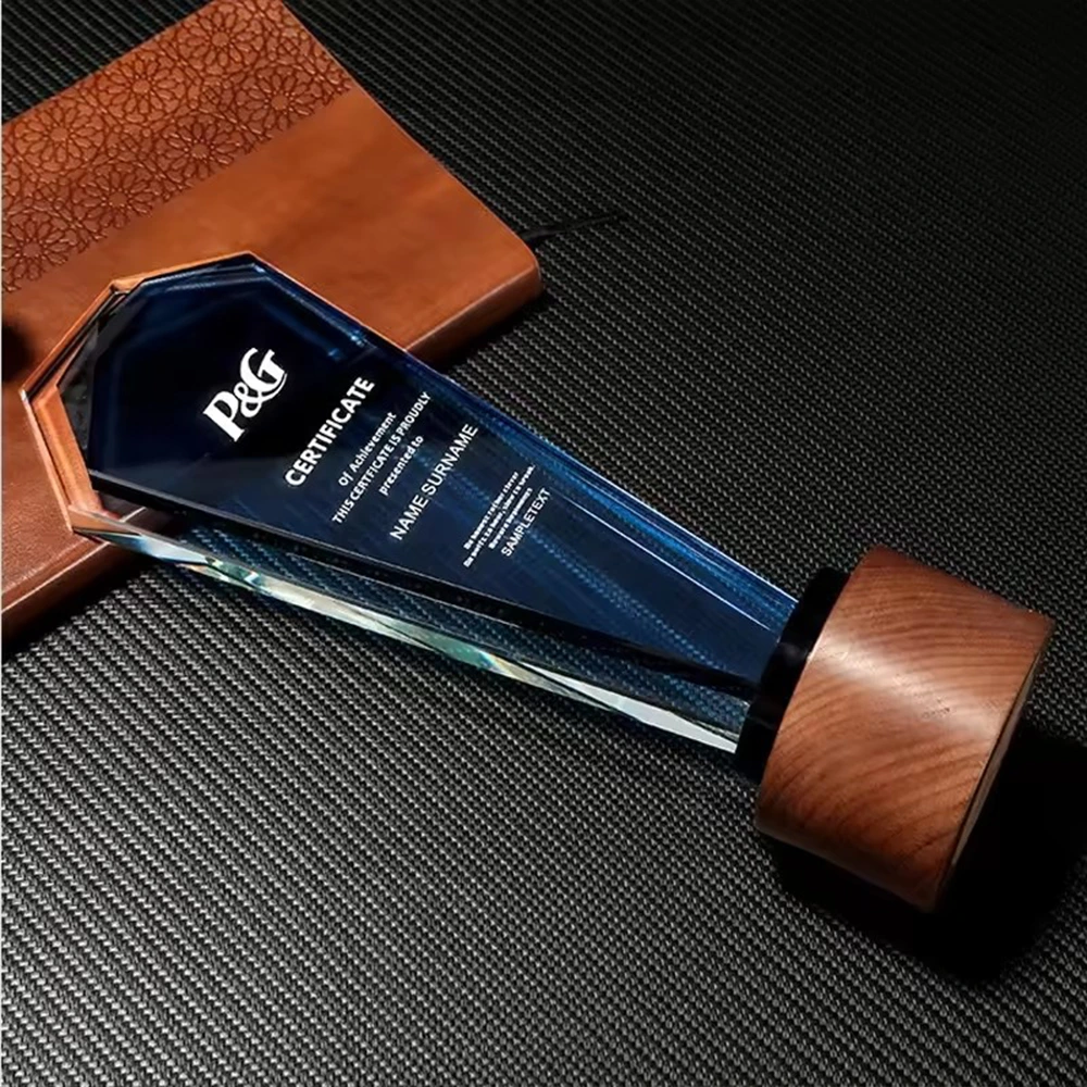 Round Base Crystal Award with Wooden Box 4