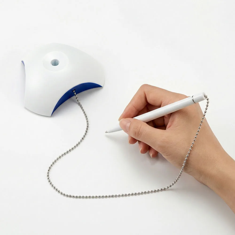 Counter Pen with Base Holder and Secured Chain – Blue Ink 2