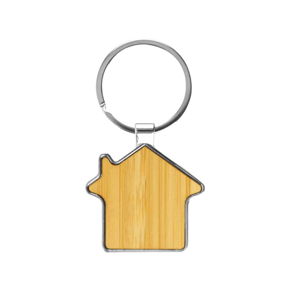 Bamboo and Metal Keychain House Shaped 32mm 4