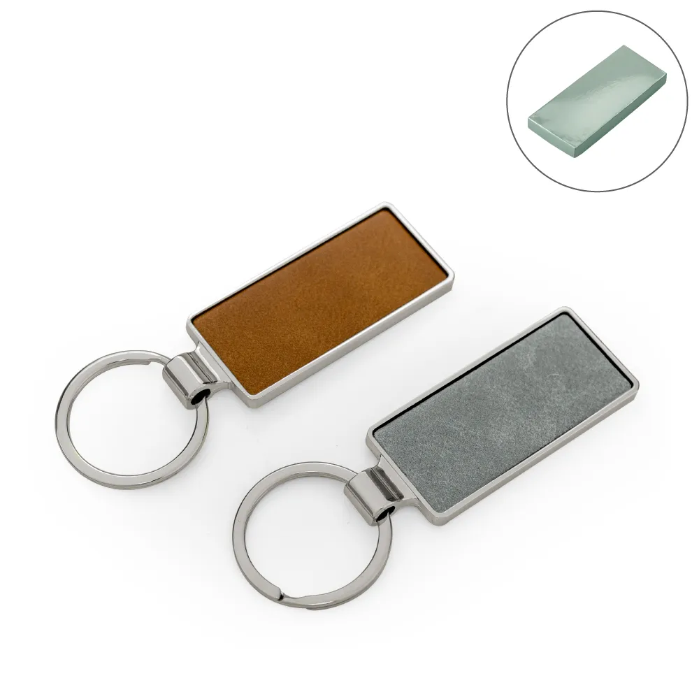 Silver Shiny Metal Keychains with Laserable PU Leather Plate 2