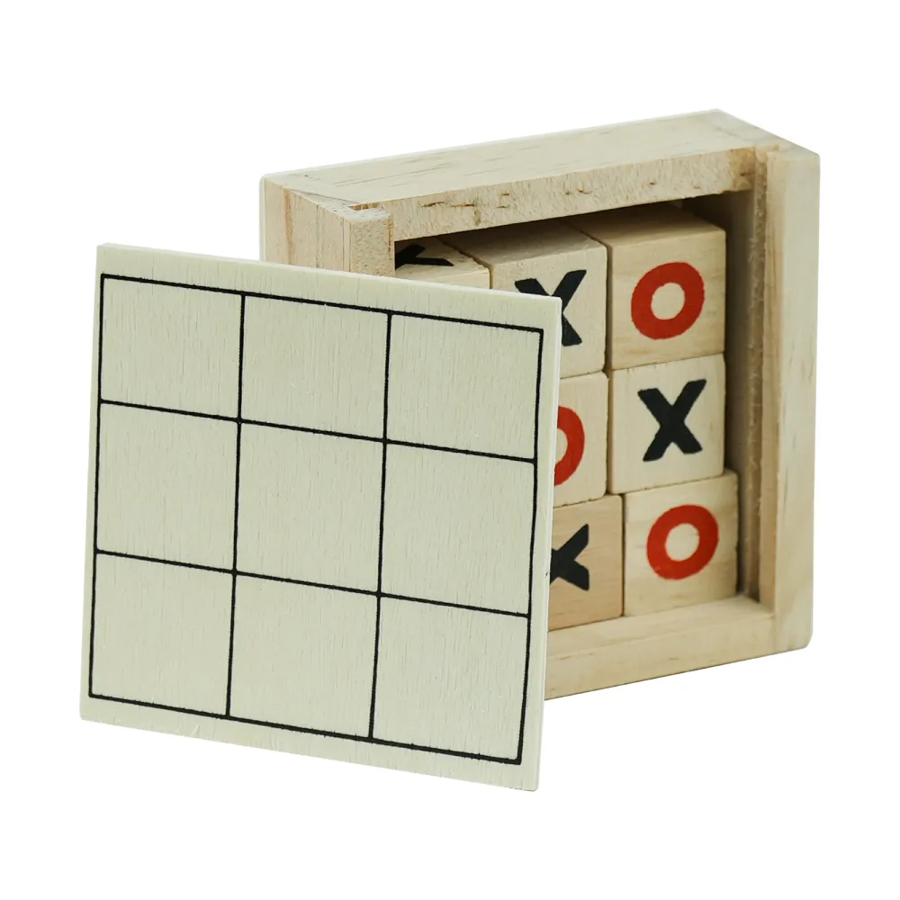 Tic-Tac-Toe Wooden Board Game with Slide Storage Box & 9 Wooden Cubes 3