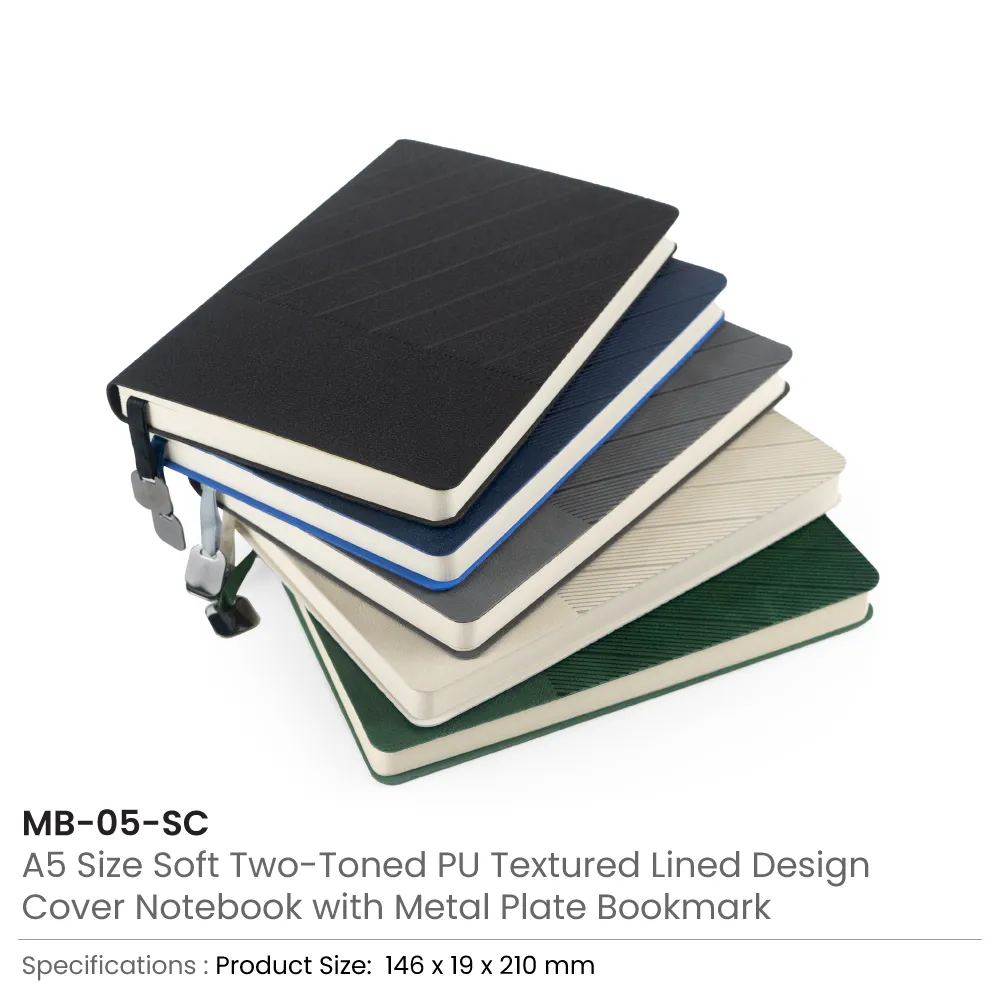Soft PU Cover Notebooks in A5 Size with Metal Plate Bookmark 8